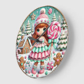 スウィートウィンタークリスマスフェスティバルガールキャンディ ラージ壁時計 (傾斜)