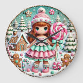 スウィートウィンタークリスマスフェスティバルガールキャンディ ラージ壁時計 (正面)