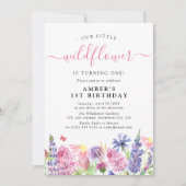 スウィートウォーターカラーワイルドフラワー1st誕生日 招待状 (正面)