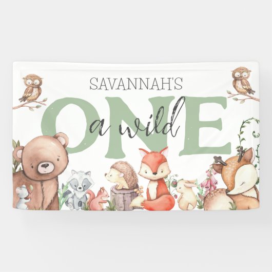 スウィートウッドランド動物1st誕生日パーティーバナー 横断幕 (横)