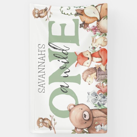 スウィートウッドランド動物1st誕生日パーティーバナー 横断幕 (縦)