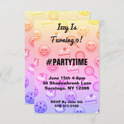 スウィートエモジトリートバースデーパーティ招待状 招待状 (正面/裏面)