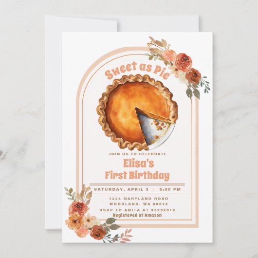 スウィートエレガントアスパイボホフローラアーチ1st誕生日 招待状 (正面)