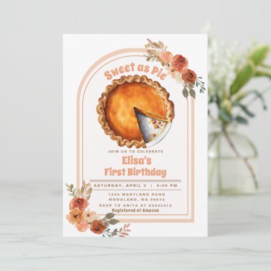 スウィートエレガントアスパイボホフローラアーチ1st誕生日 招待状 (スタンド正面)