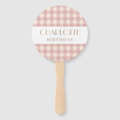 スウィートエレガントパステルピンクジンガムplaidチェック ハンドファン (裏面)