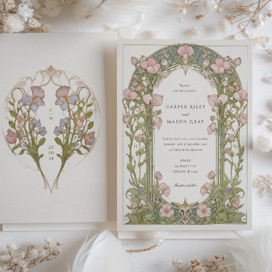 スウィートエレガントピーアールヌーボー結婚ズ 招待状