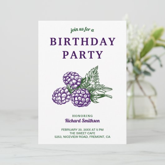 スウィートエレガントブラックベリー誕生日パーティー 招待状 (スタンド正面)