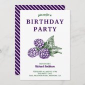 スウィートエレガントブラックベリー誕生日パーティー 招待状 (正面/裏面)