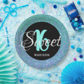 スウィートエレガント16アクアブルーグリッターパーソナライズされた ペーパープレート (パーティー)