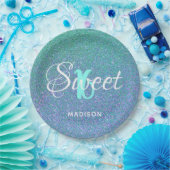 スウィートエレガント16ティール（緑がかった色）ブルーグリッターパーソナライズされた ペーパープレート (パーティー)