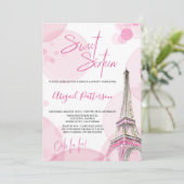 スウィートエレガント16ピンクホワイトパリ誕生日 招待状 (スタンド正面)
