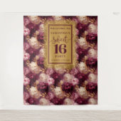 スウィートエレガント16赤面ブルゴーニュ金ゴールドパーティーバックドロ タペストリー (正面)