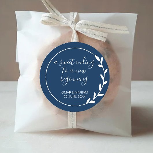 スウィートエンディングニュースタートネイビーブルー結婚式の引き出物 ラウンドシール