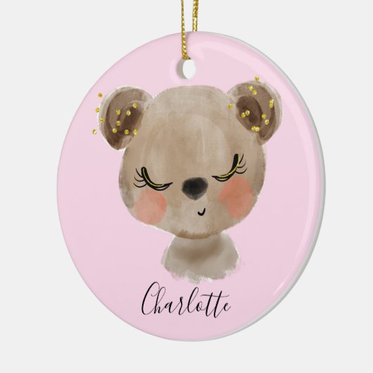 スウィートカイガーリーートパステル赤面ピンクベビーブラウンベア セラミックオーナメント (左)