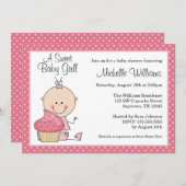 スウィートカップケーキ ピンク水玉 女の子 ベビーシャワー 招待状 (正面/裏面)