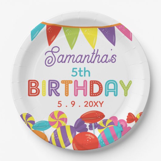スウィートカラフルおもしろいキャンディテーマバースデーパーティー ペーパープレート (正面)