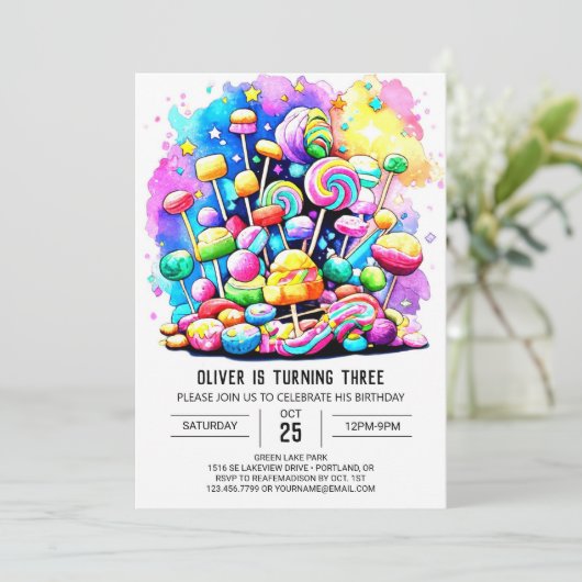 スウィートカラフルチョコレート誕生日 招待状 (スタンド正面)