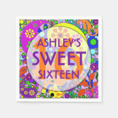 スウィートカラフル16バースデーパーティーナプキンス スタンダードカクテルナプキン (正面)