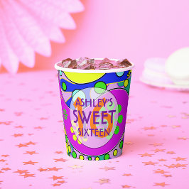 スウィートカラフル16バースデーパーティーナプキンス 紙コップ