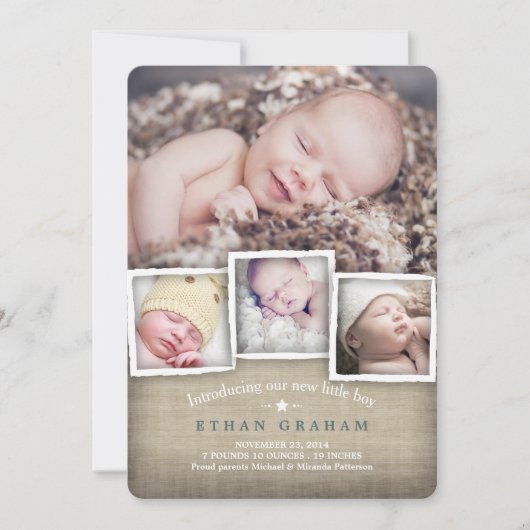 スウィートカントリーバーラップ男の赤ちゃん誕生のお知らせ 案内状 (正面)