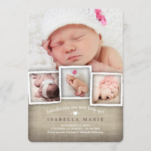 スウィートカントリーBurlapベビーガール誕生のお知らせ 案内状