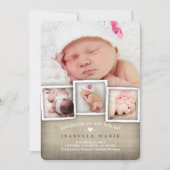 スウィートカントリーBurlapベビーガール誕生のお知らせ 案内状 (正面)