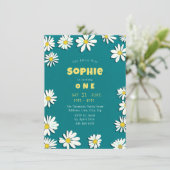 スウィートガーリーデイジーイエローティール(緑がかった色)ファースト誕生日 招待状 (スタンド正面)