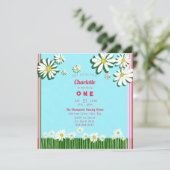 スウィートガーリーデイジーズフィールドピンクグリーンティール（緑がかった色）誕生日 招待状 (スタンド正面)