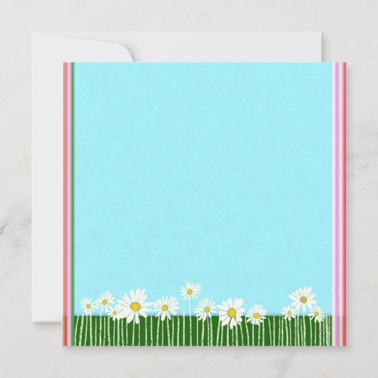 スウィートガーリーデイジーズフィールドピンクグリーンティール(緑がかった色)誕生日 招待状 (裏面)