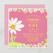 スウィートガーリーデイジーバブルガムピンクイエロー誕生日 招待状 (正面/裏面)