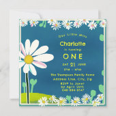 スウィートガーリーデイジーブルーイエロー誕生日招待状 招待状 (正面)