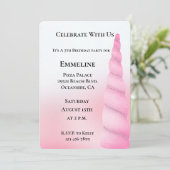 スウィートガーリーピンクホワイトユニコーン誕生日 招待状 (スタンド正面)