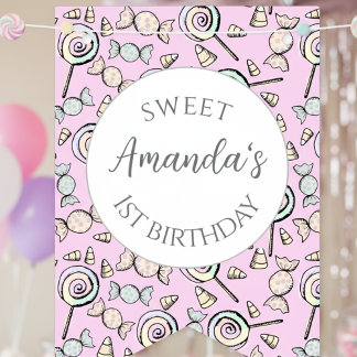 スウィートガーリーリトルワンキャンディ子供の誕生日 バンティングフラッグ