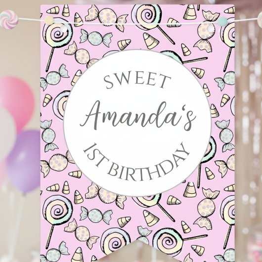 スウィートガーリーリトルワンキャンディ子供の誕生日 バンティングフラッグ