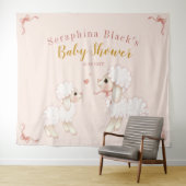 スウィートガーリー ピンクひつじ ベイビーシャワーの背景 タペストリー (インサイチュ(横))