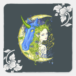 スウィートガールとユニコーンスケッチ スクエアシール