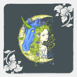 スウィートガールとユニコーンスケッチ スクエアシール