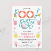 スウィートガールズサマープールパーティー誕生日招待状 招待状 (正面/裏面)