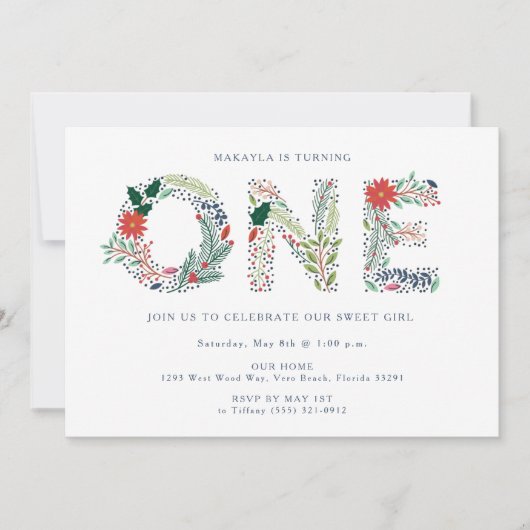 スウィートガールフローラファーストバースデーパーティー 招待状 (正面)