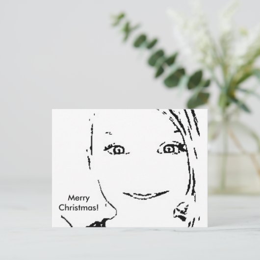 スウィートガール、白黒ポートレート、メリークリスマス シーズンポストカード (スタンド正面)