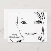 スウィートガール、白黒ポートレート、メリークリスマス シーズンポストカード (正面/裏面)