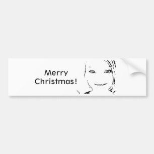 スウィートガール、白黒ポートレート、メリークリスマス バンパーステッカー