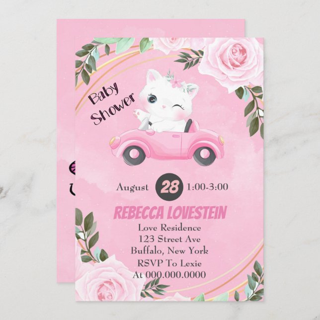 スウィートキットンヴィンテージピンクカーガールベビーシャワー (正面/裏面)