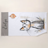 スウィートキャットイラストレーション パーソナライズされた ビーチタオル (正面)