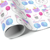 スウィートキャット顔ハッピーバースデーお祝い ラッピングペーパー (ロールコーナー)