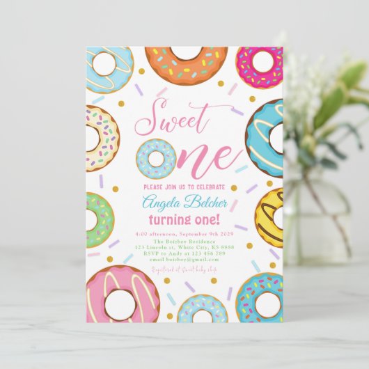 スウィートキャンディお祝いスウィートワン誕生日 招待状 (スタンド正面)