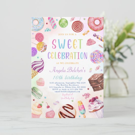 スウィートキャンディお祝い誕生日 招待状 (スタンド正面)
