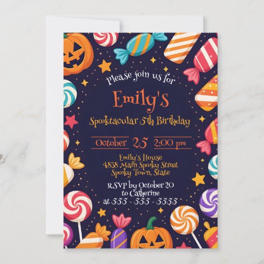 スウィートキャンディとジャック・オ・ランタンのハロウィーン誕生日 招待状 (正面)