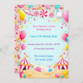 スウィートキャンディカーニバルバースデーパーティーの招待 招待状 (正面/裏面)