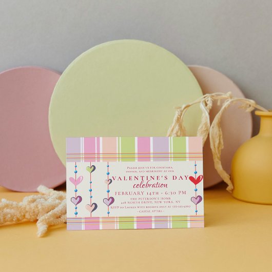 スウィートキャンディストライプーバレンタインデーパーティー 招待状